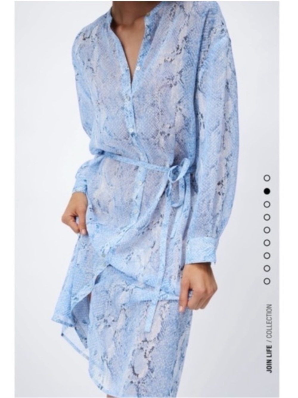ZARA blue snakeskin button down long sleeve sheer dress size small